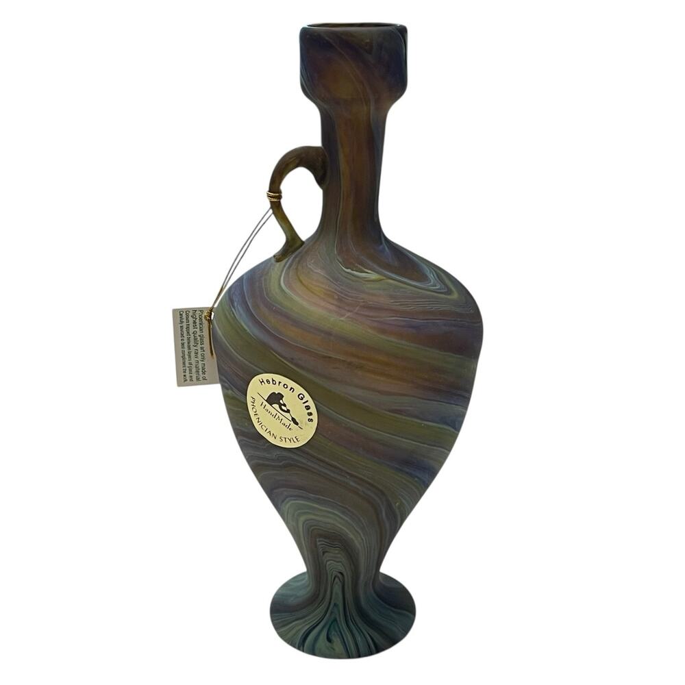 Brand New HEBRON PHOENICIAN VASE Hand Blown FROM ISRAEL Multicolor 10" Height